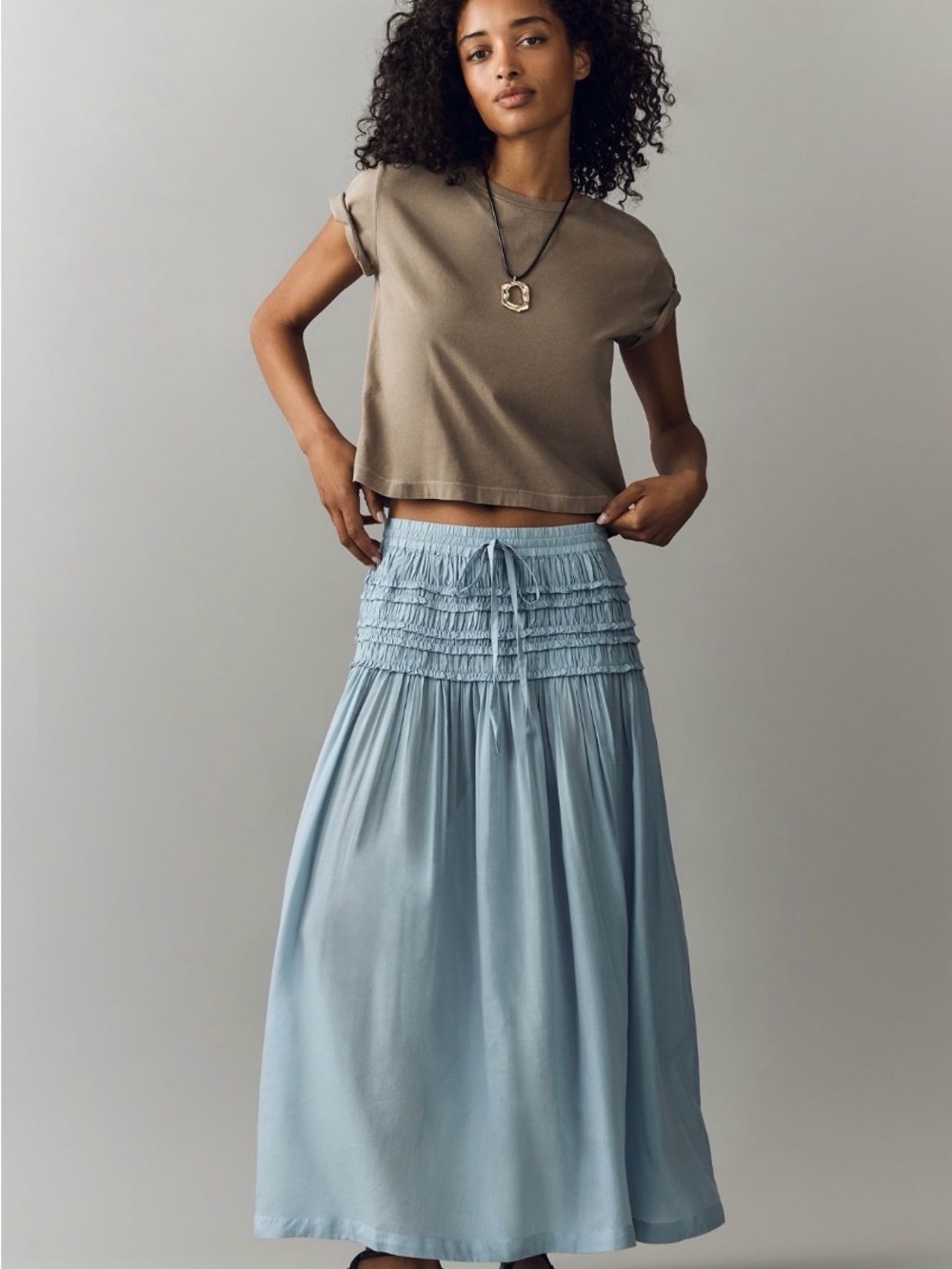 Anthropologie Smocked High-Waist Maxi Skirt in Light Blue